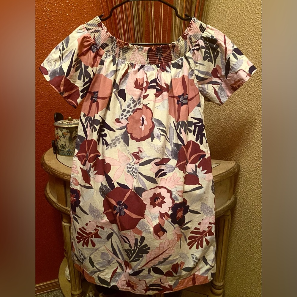 NEW-LOFT Floral Smocked Dress in Pink and Purple-NWOT